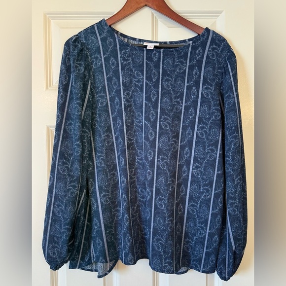 LuLaRoe Tops - LuLaRoe Vivian Button Back Long Sleeve Blue Print Top Size Small